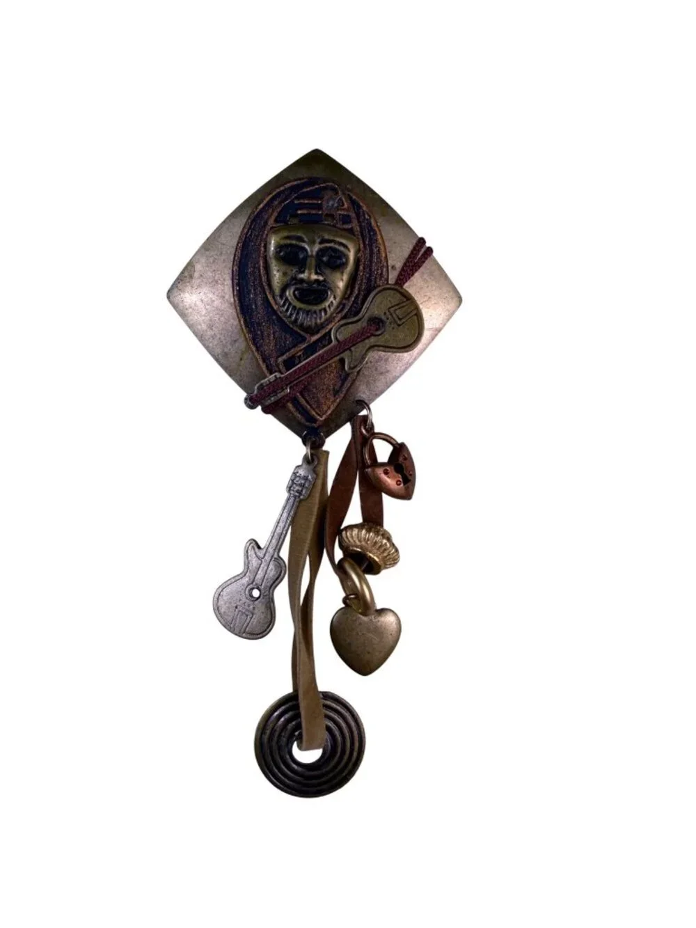 Vintage  Novelty Brooch Guitar Charms Musician Face Mask Antique Style Decor